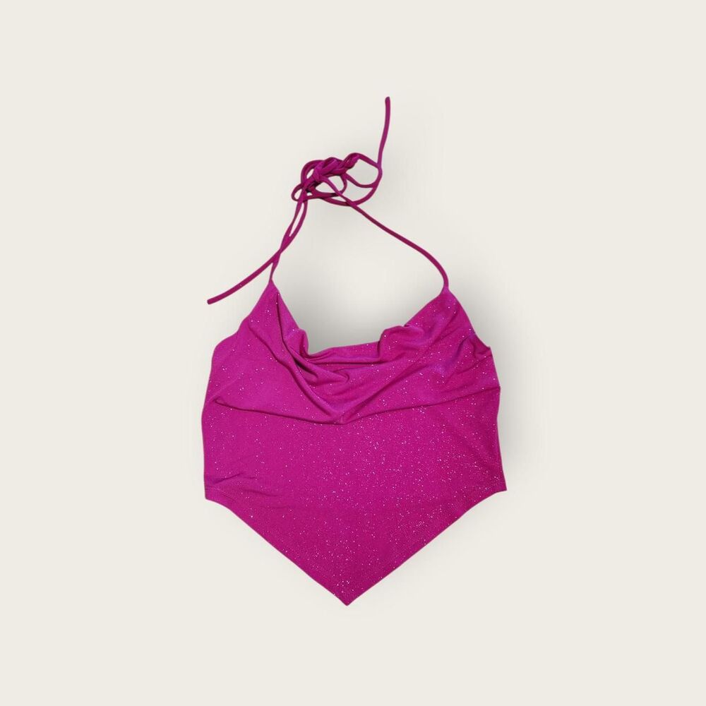 Vintage Y2k early 2000s Chocolate sparkly pink cropped halter going out top